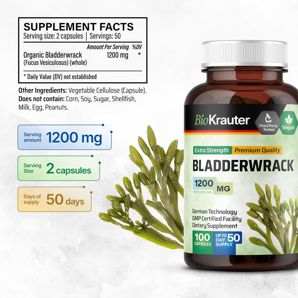 1200 mg Bladderwrack Capsules, 100 Veggie Capsules H458