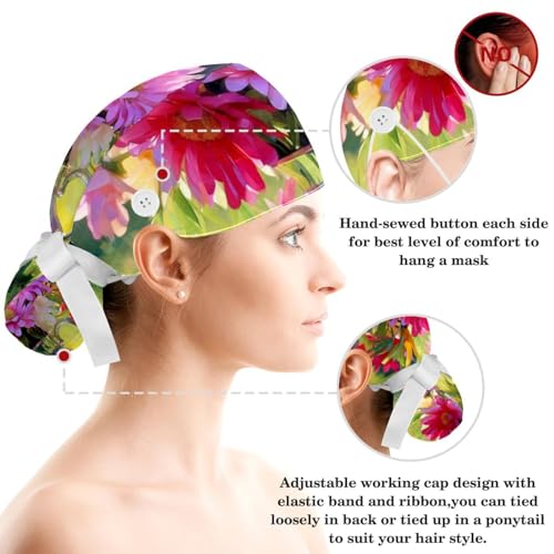 Cotton Scrub Caps with Buttons and Sweatband N850