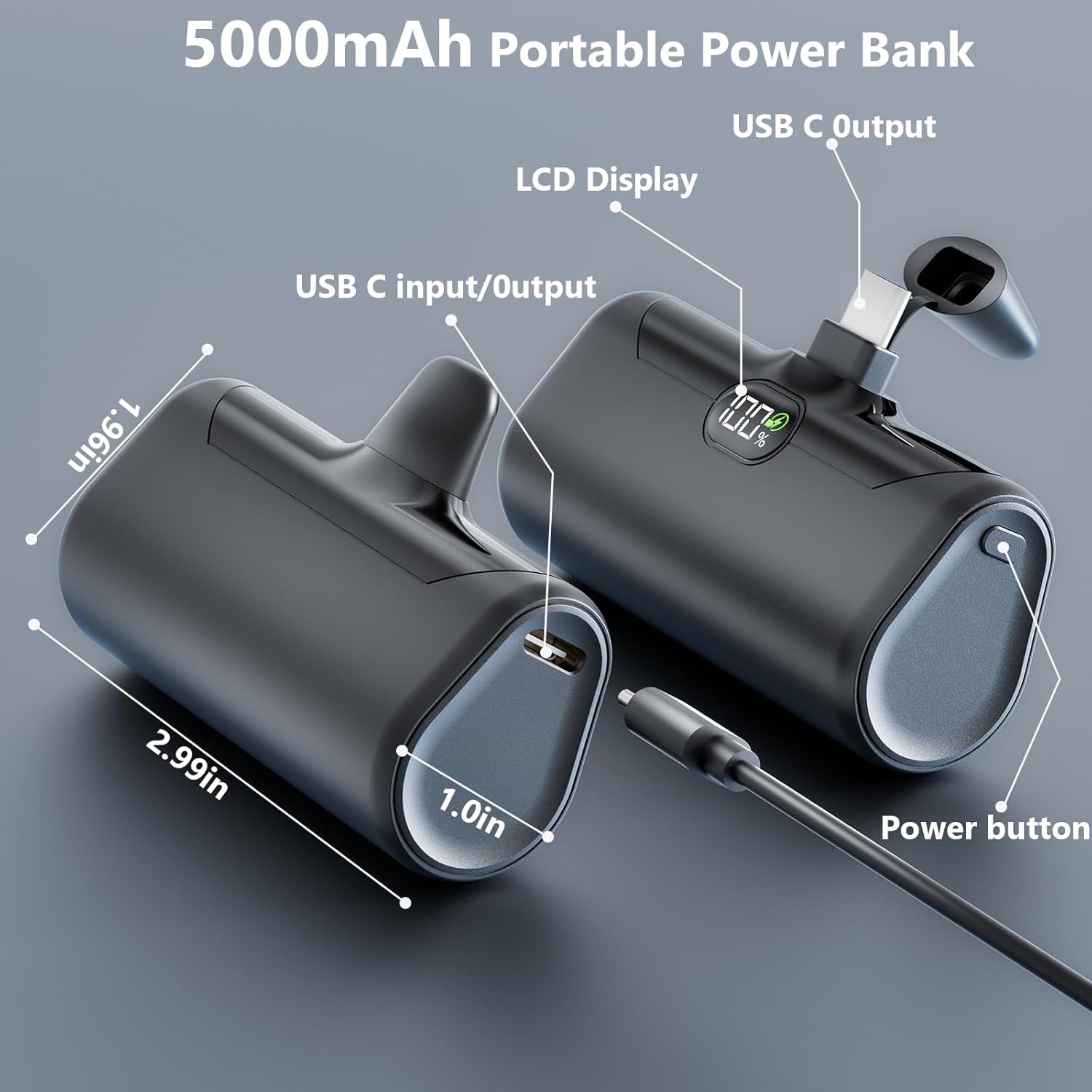 5000mAh 20W PD USB C Fast Charging Battery Pack with LCD Display X832