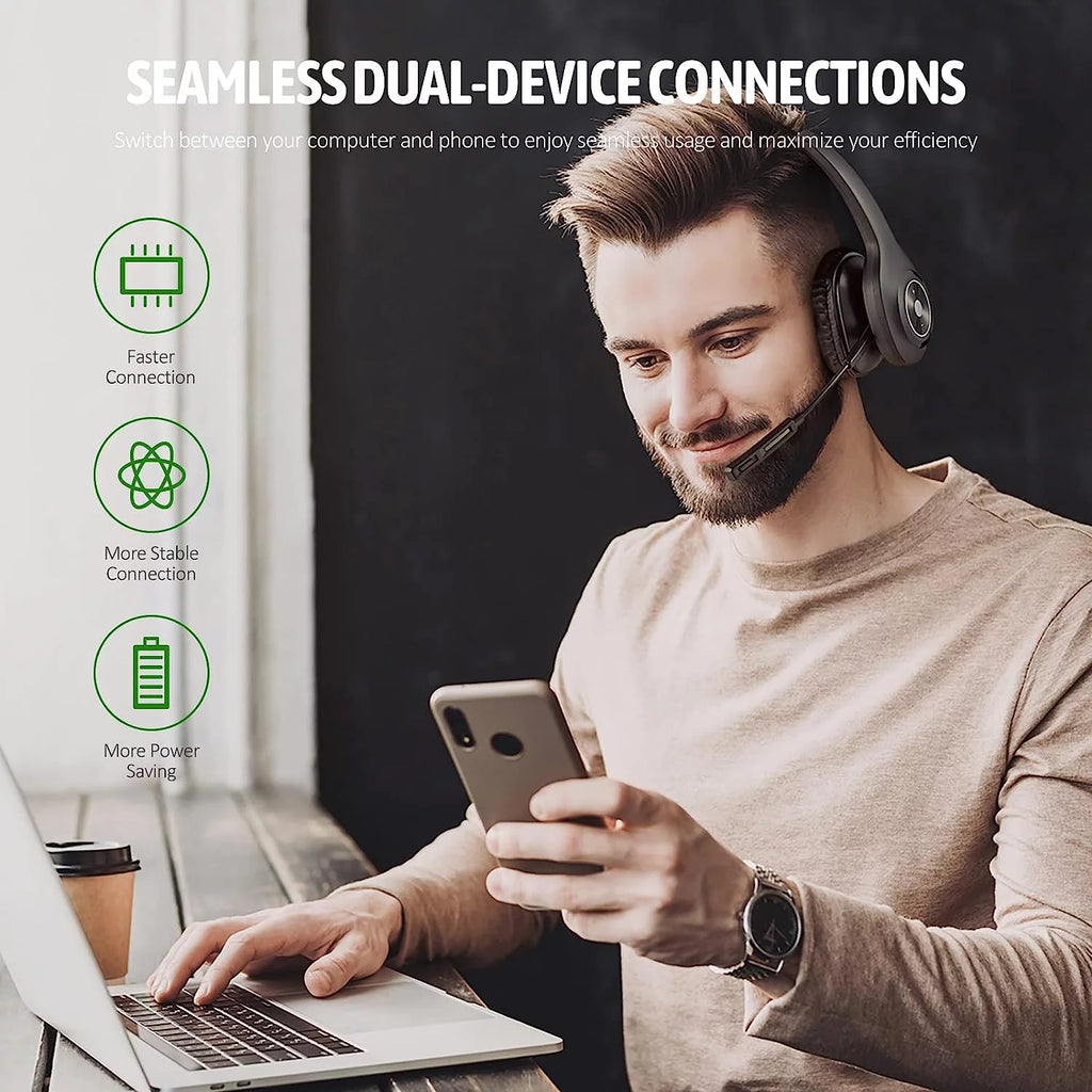 Bluetooth Headset with Microphone Noise Cancelling, 55H Talk Time N266