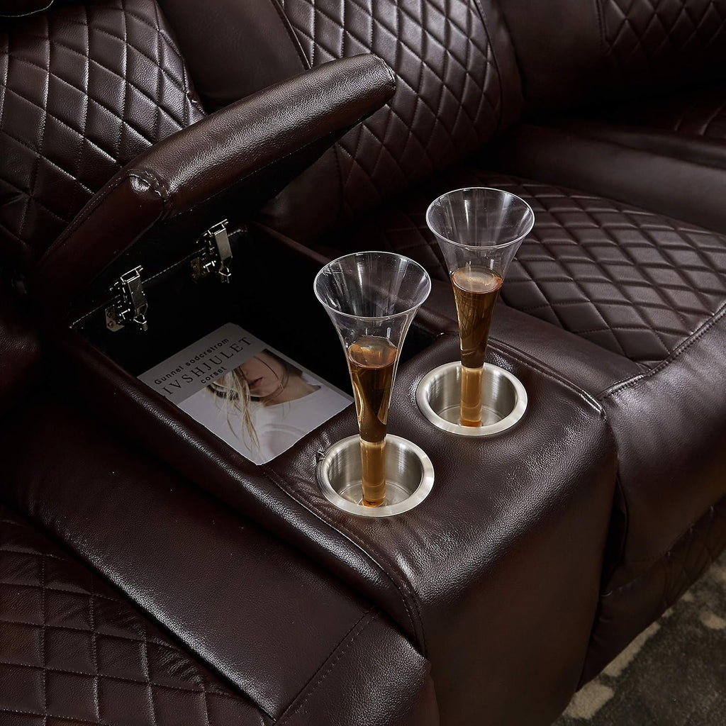 Brown PU Leather L Shape Reclining Sectional Sofa T9768