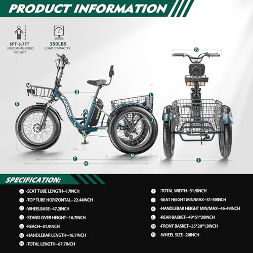 20" x 4" Fat Tire Electric Tricycle with Removable Battery E462468