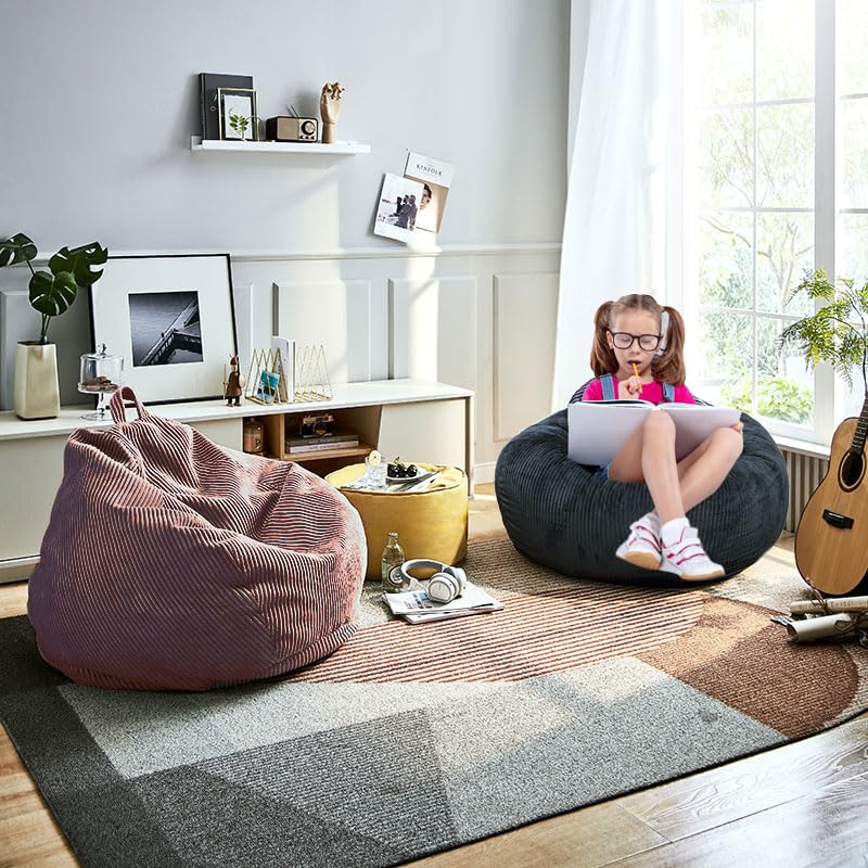 3Ft Faux Fur Memory Foam Bean Bag Chair Blue T9285