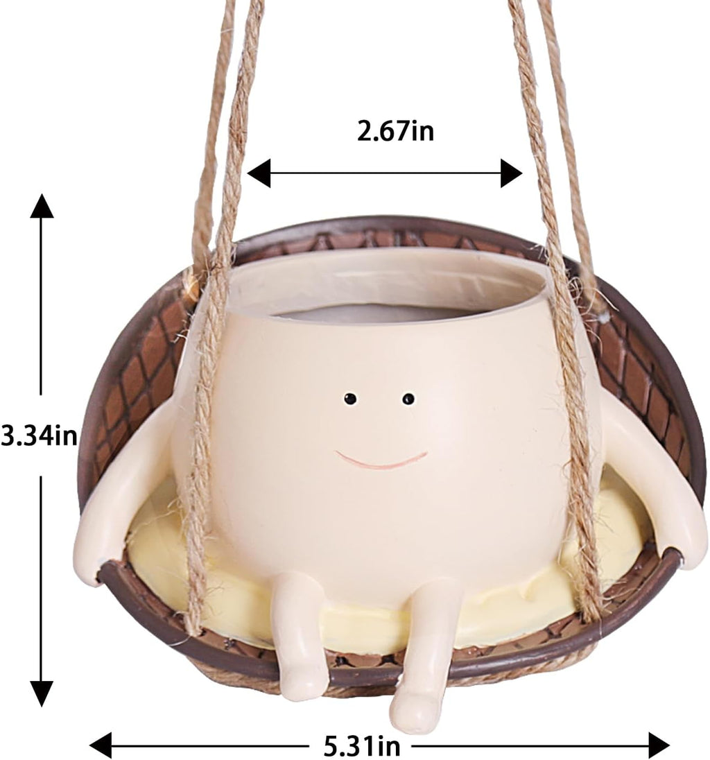 Hanging Swing Chair Planter Pot Smile Face Plant Pot for Indoor Outdoor Plants Cute Head Flower Pots T807