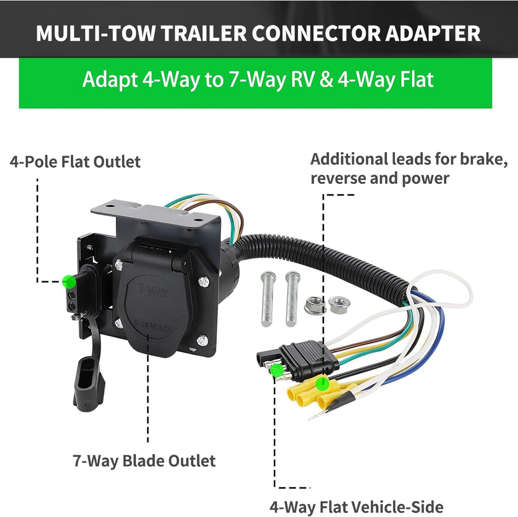4-Way Flat to 7-Way RV Blade Trailer Wiring Adapter Connector Kit U131612