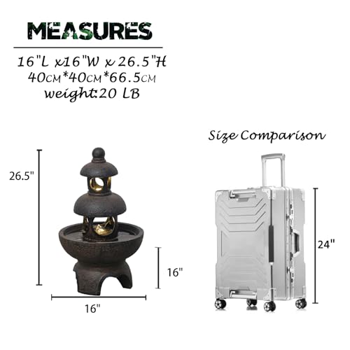 Gray 35.5 inch Outdoor Garden Water Fountain with LED Lights & Pump Q167