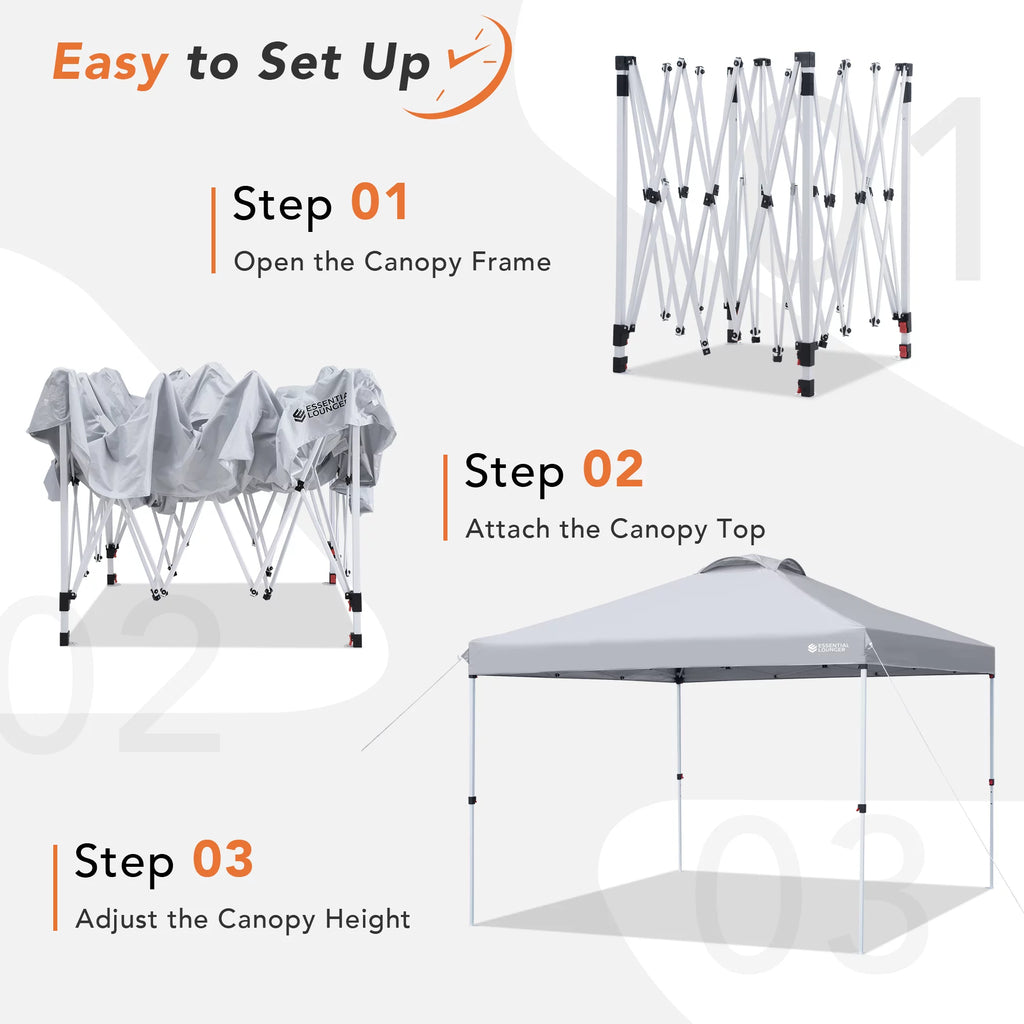 Grey 10x10ft Pop Up Outdoor Canopy Tent with Wheeled Carrying Bag I313004