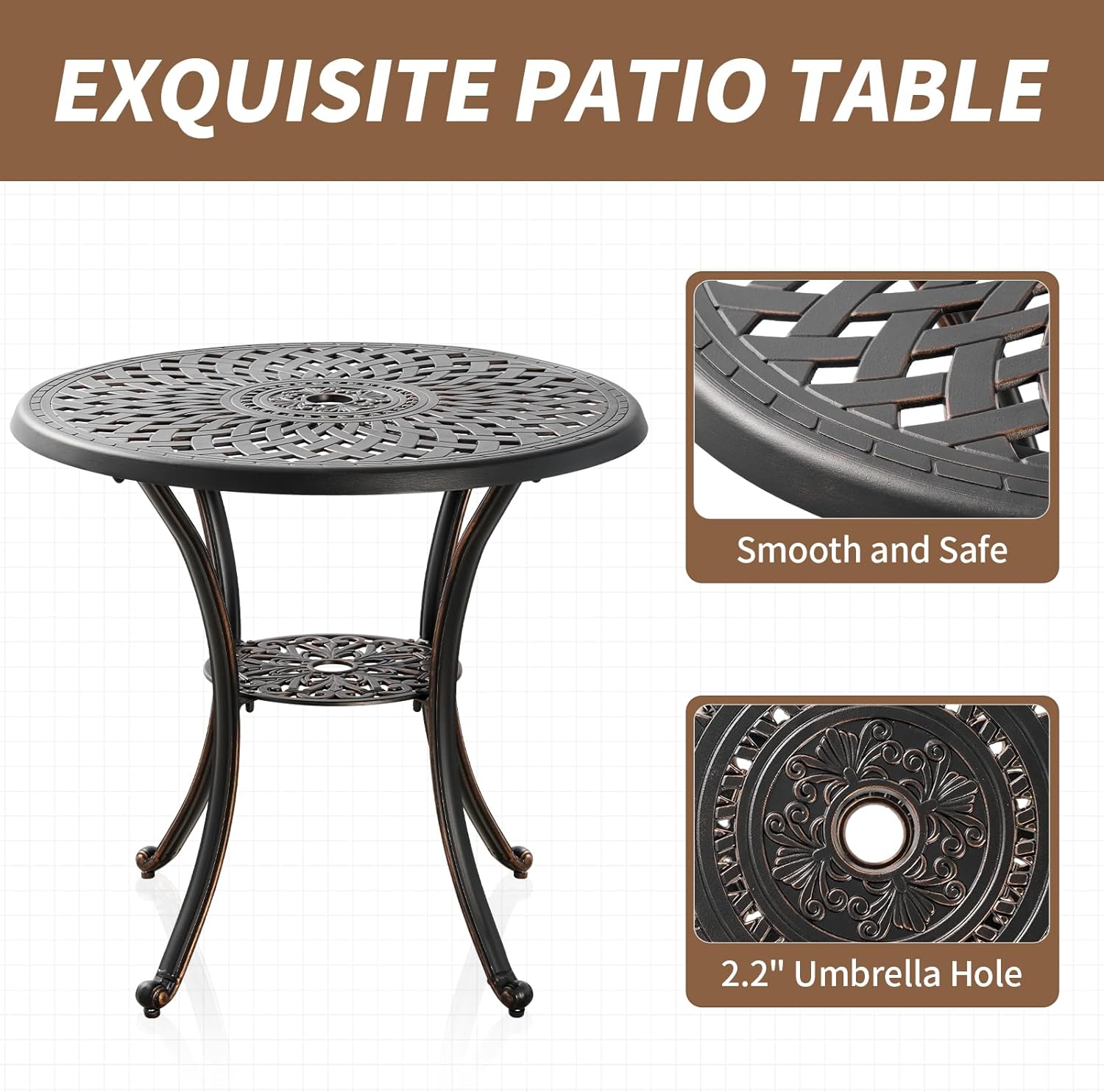 Black Metal Round Patio Dining Table with Umbrella Hole G1118