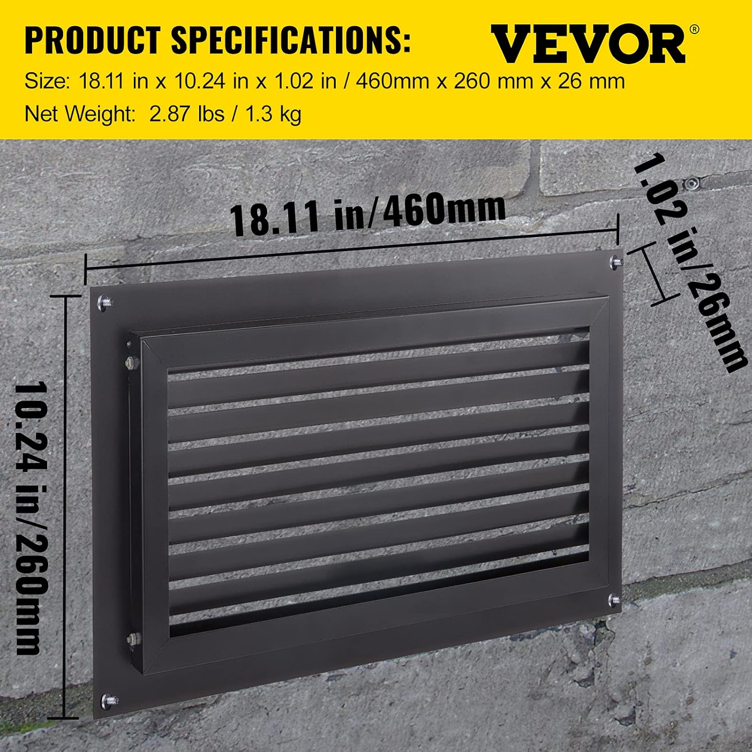 Black 8" x 16" Wall Mounted Flood Vent J67194