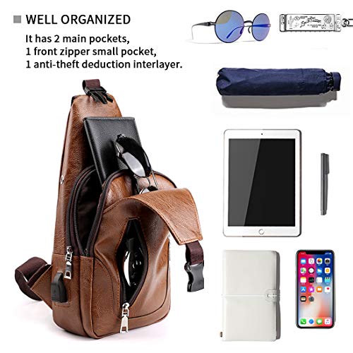 Small Leather Crossbody Sling Backpack with USB Charge Port R625