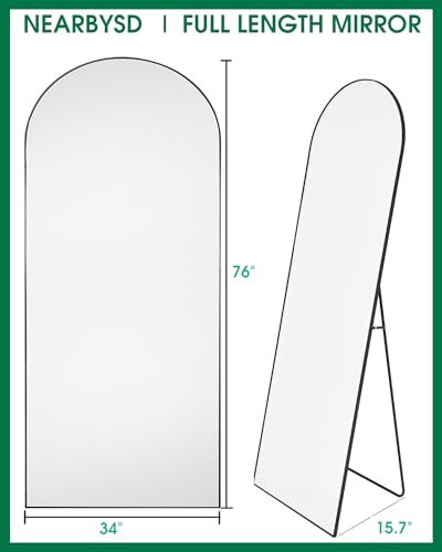 Black Arched Full Length Floor Mirror with Stand A57033