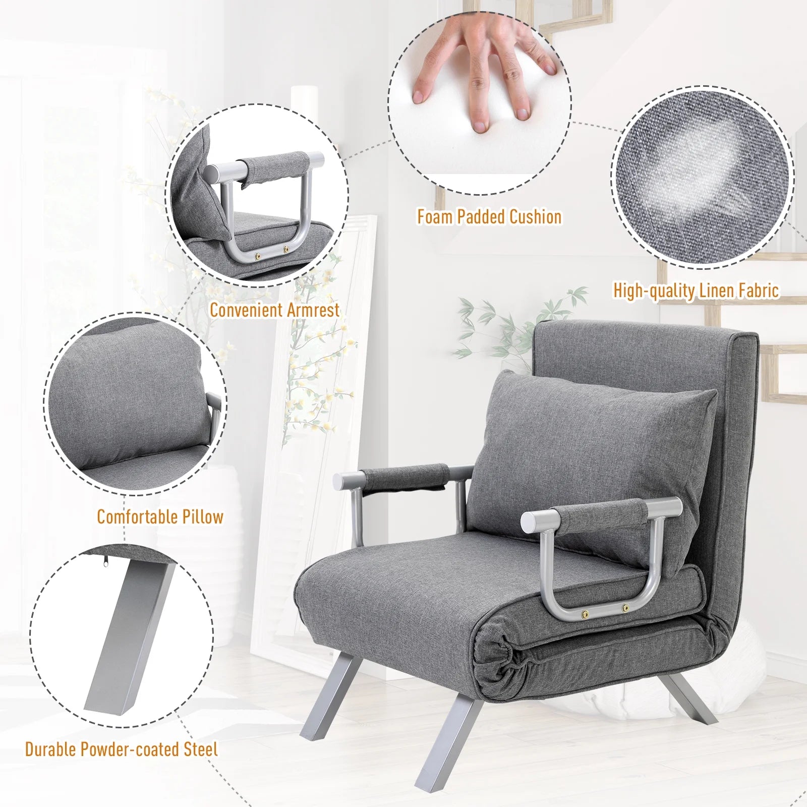 Light Grey Folding Sofa Bed Sleeper Chair P29453