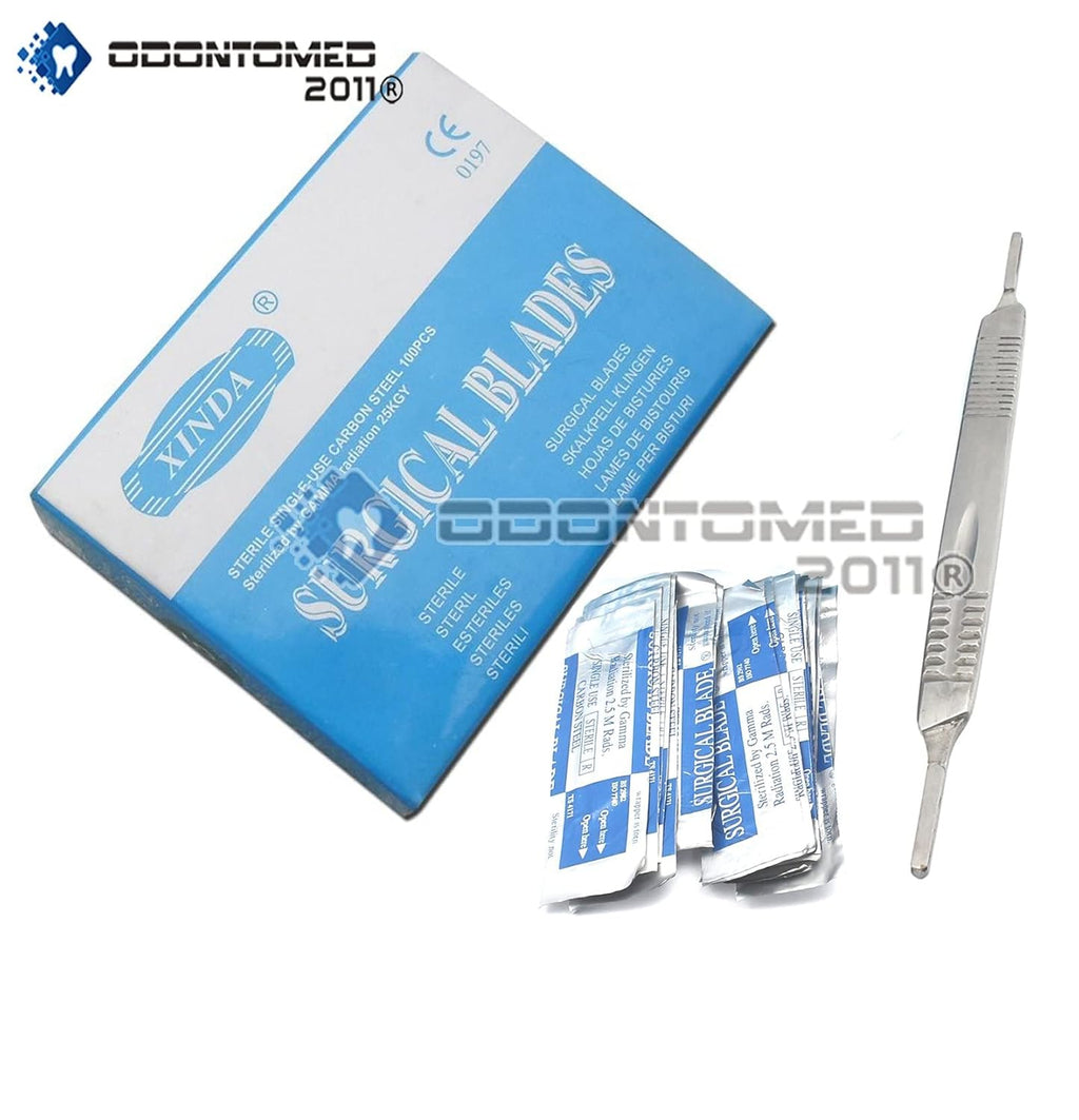 1 Scalpel Knife Handle # 3 & 4 with 100 Pieces Carbon Steel Scalpel Blade STERILE C472893