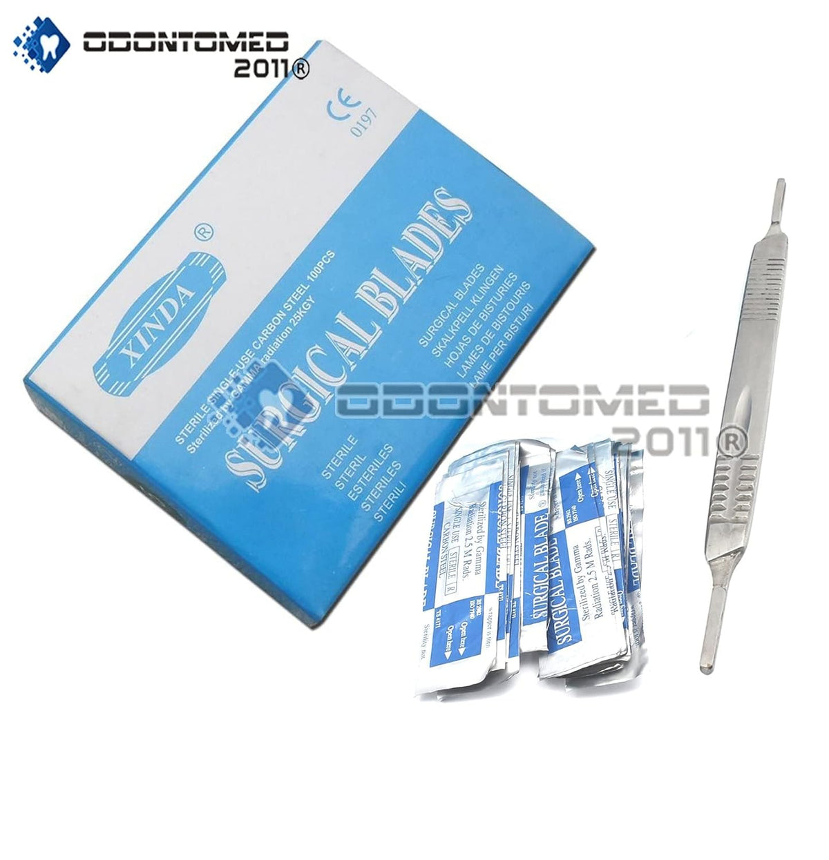 1 Scalpel Knife Handle # 3 & 4 with 100 Pieces Carbon Steel Scalpel Blade STERILE C472893