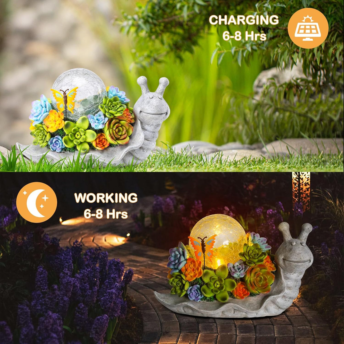 Solar Garden Snail Statue with Succulent and Solar Lights N75950