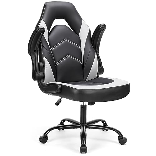Black White Ergonomic PU Leather Swivel Desk Chair with Flip-up Armrest S98297