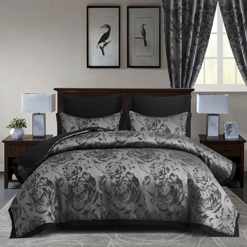 7-Piece Queen Comforter Set with Matching Curtains, Burgundy Jacquard Patchwork Bed in a Bag Bedding Set V4720