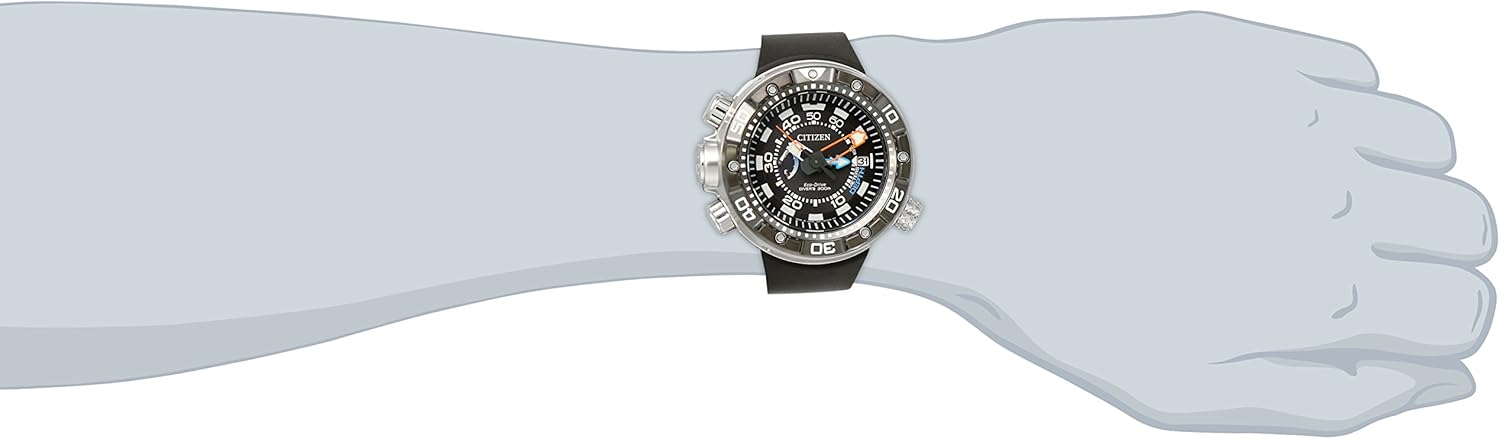 Men's Eco-Drive Promaster Sea Aqualand Depth Meter Watch in Stainless Steel with Black Polyurethane strap, Black Dial C4085