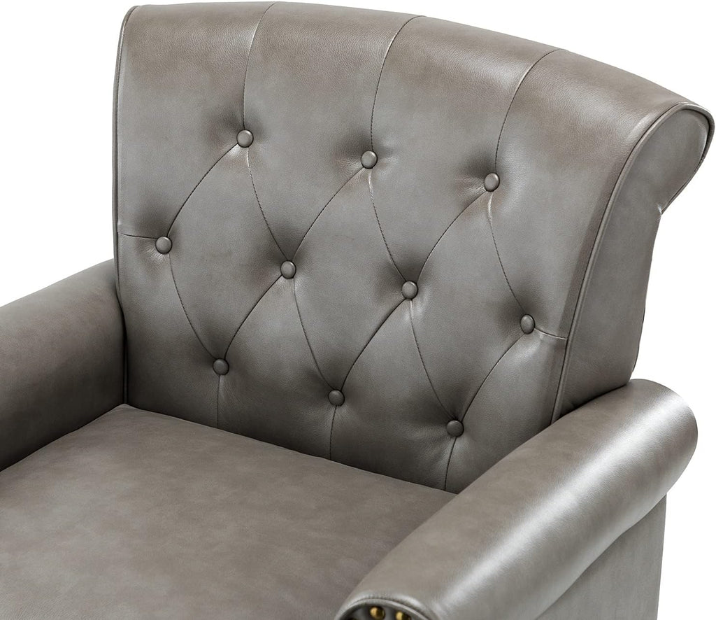 Grey Faux Leather Accent Chair with Solid Wood Legs M405