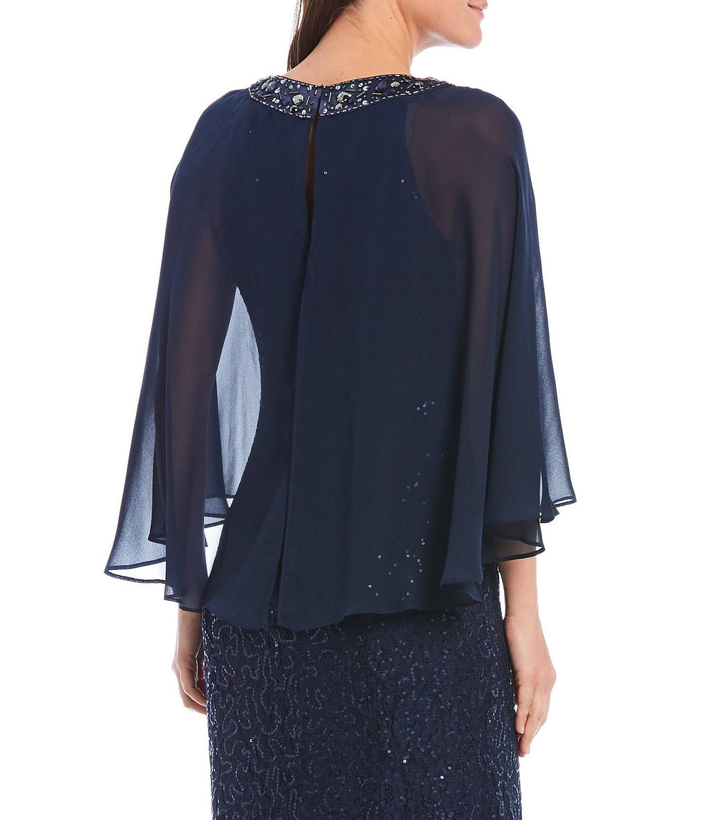 Sequin Lace Chiffon Capelet Gown S54494