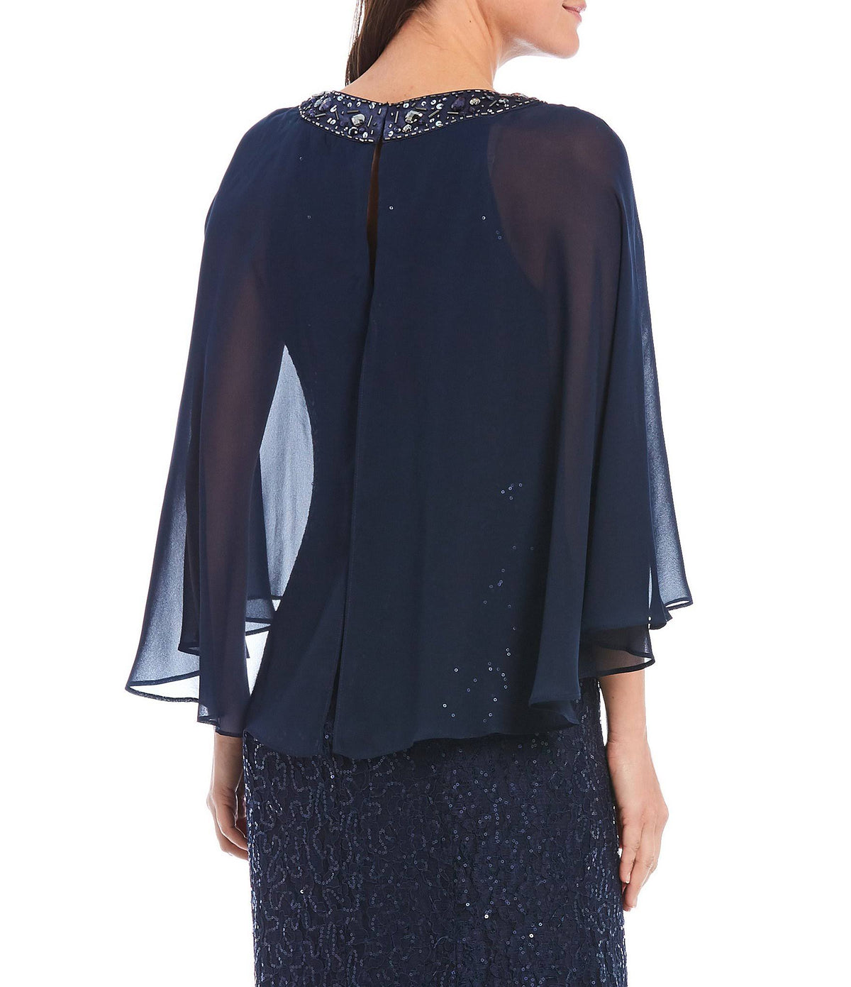 Sequin Lace Chiffon Capelet Gown S54494