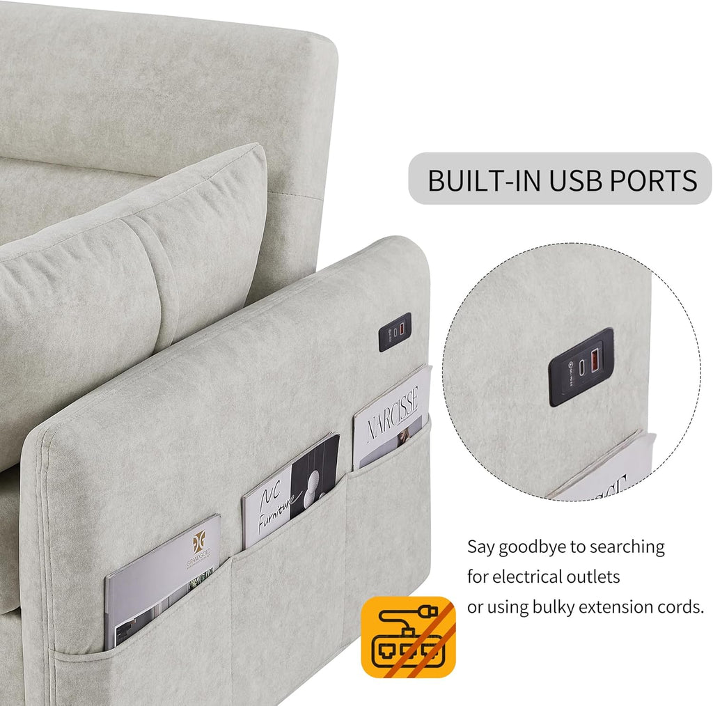 Beige Sleeper Sofa with Pull Out Bed T26423