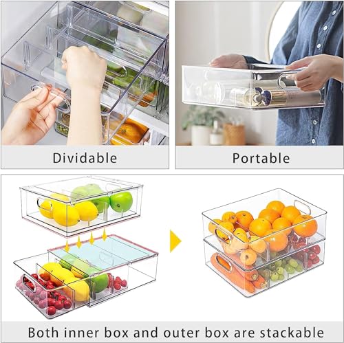 4pack Stackable Refrigerator Organizer Bins with Pull-Out Drawer S706