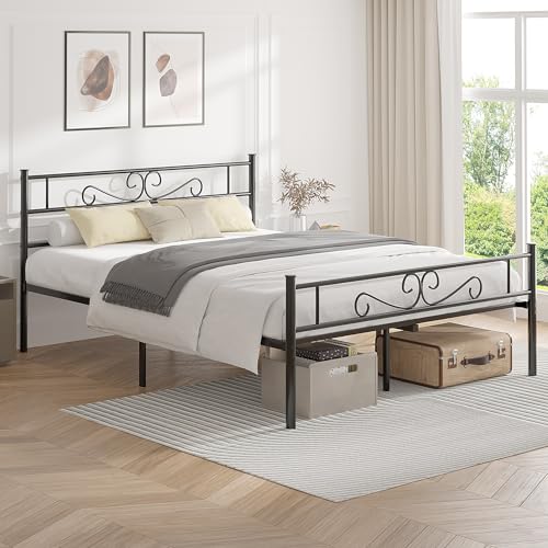 Full Size Bed Frame with Headboard, Heavy-Duty Metal Platform J83524