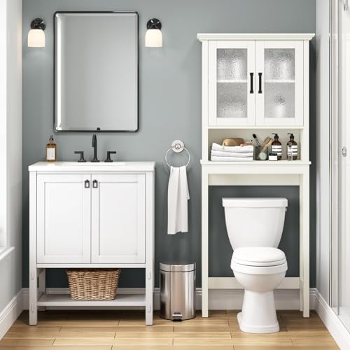 Espresso Over The Toilet Storage Cabinet with Glass Doors and Adjustable Shelf C6183