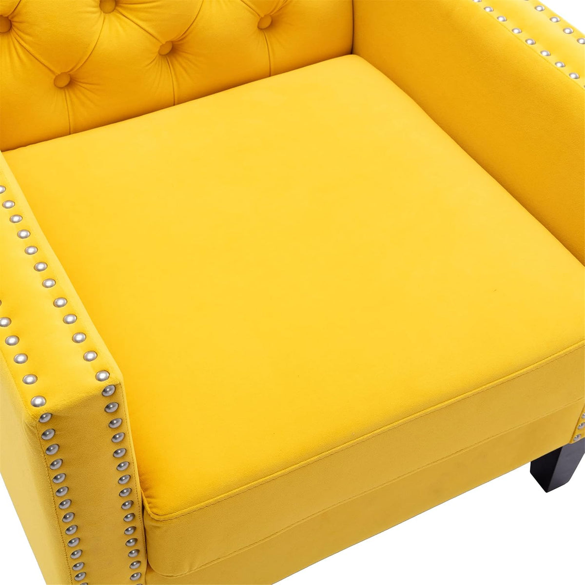 Yellow Velvet Accent Chairs with Wood Legs O42160