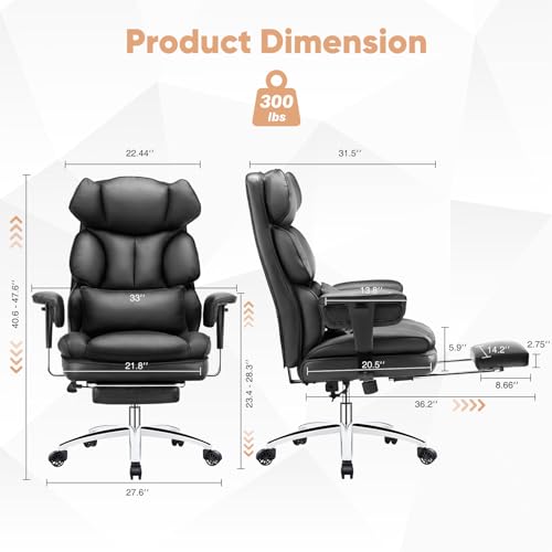Black PU Leather Ergonomic Desk Chair with Footrest E15294