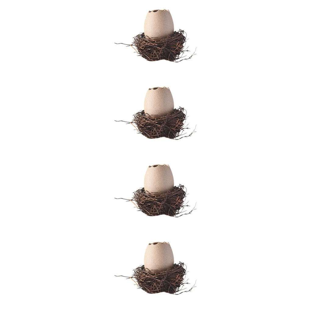 4 Sets Small Ceramic Vase Succulent Planter with Bird Nest V94560