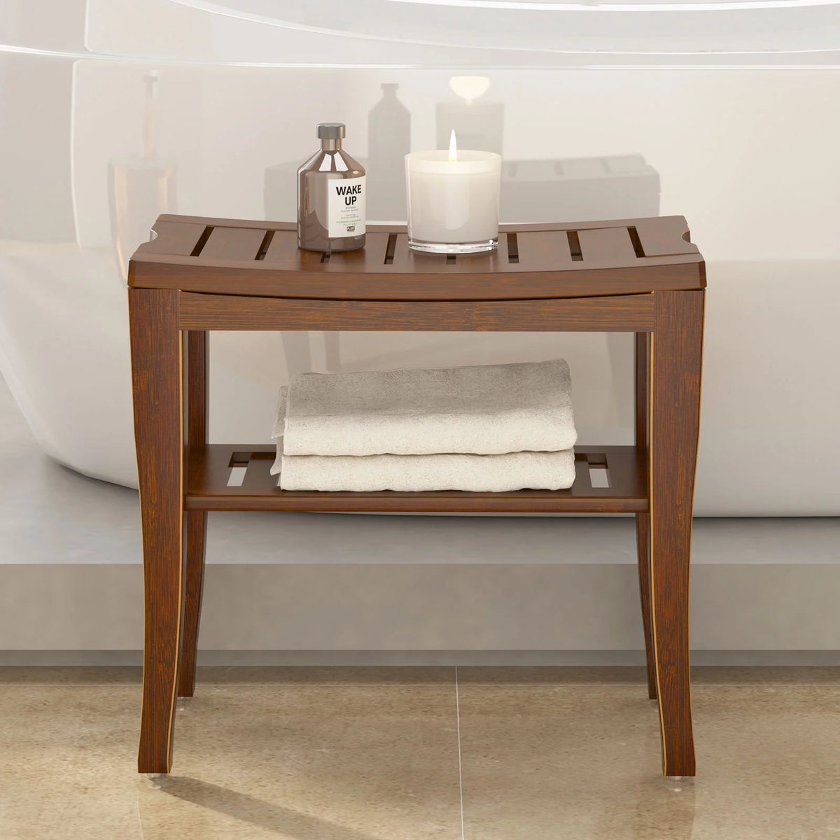 Coffee Bamboo Bathroom Bench P558098