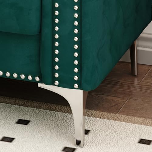 Blue Velvet 3 Seaters Sofa with Nailhead Decor and Metal Legs, 83" I30580
