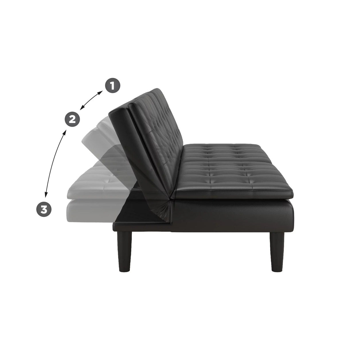 Black Faux Leather Memory Foam Futon with Cupholder and USB O2438
