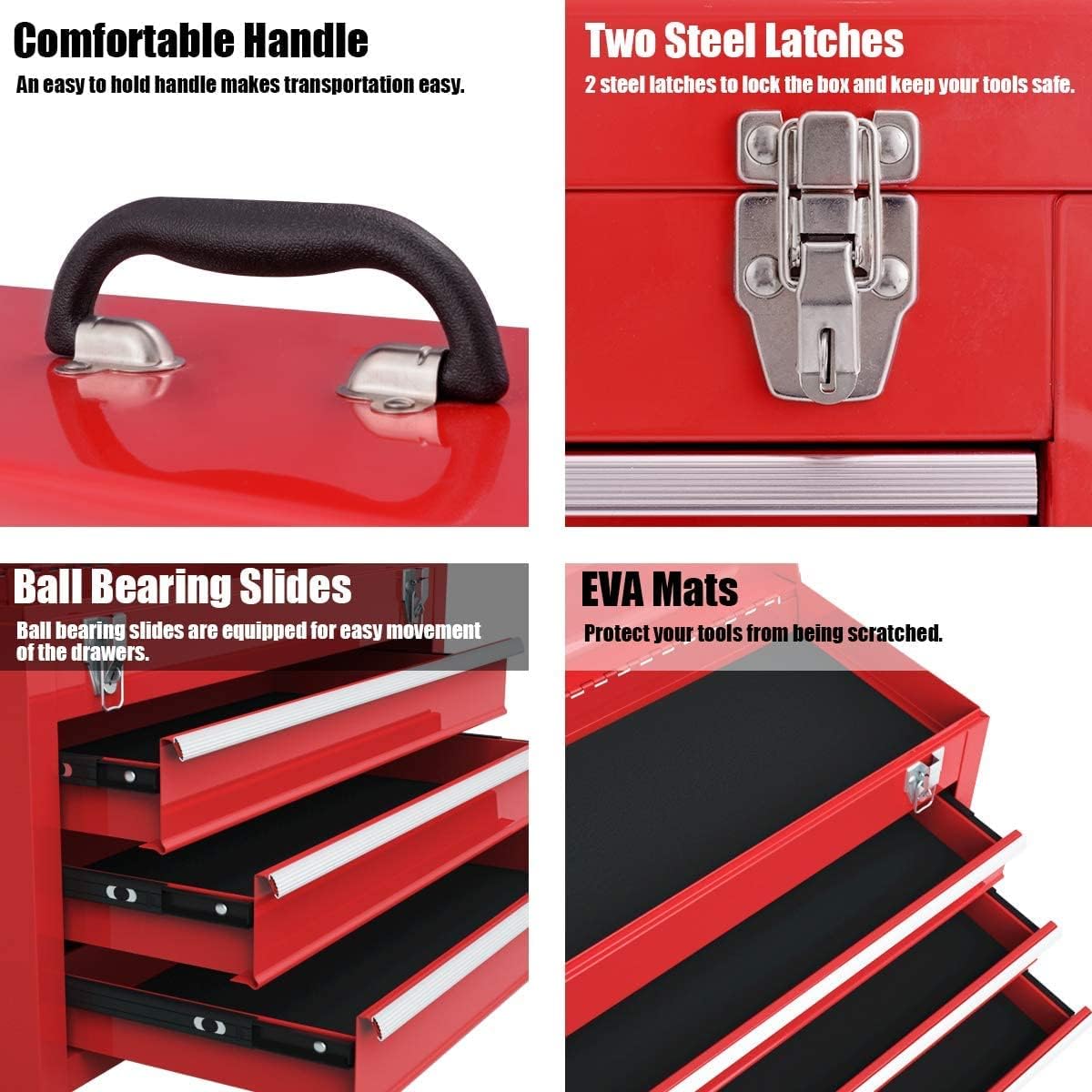 Red 20.5'' Steel Tool Box with 3 Drawers F568