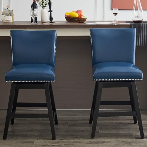 White Upholstered Swivel Bar Stools Set of 2 V321