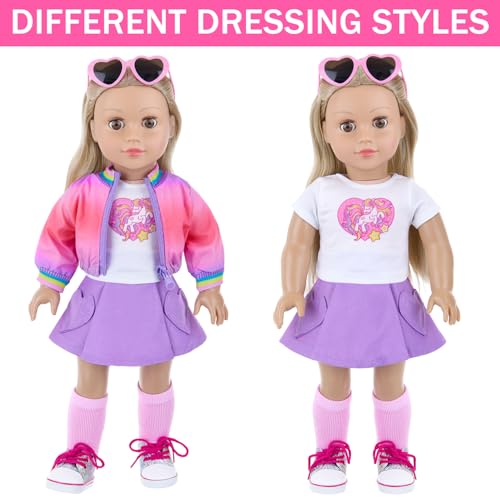 18 Inch Doll Clothes and Makeup Accessories Set with Rainbow Backpack A20017