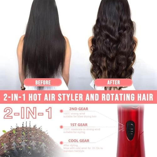 Red 3-in-1 Hot Air Styler and Rotating Hair Dryer with 2 Interchangeable Brushes M108