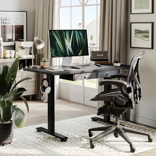 White 63 x 24 Inches Adjustable Height Electric Standing Desk with 2 Drawers M320
