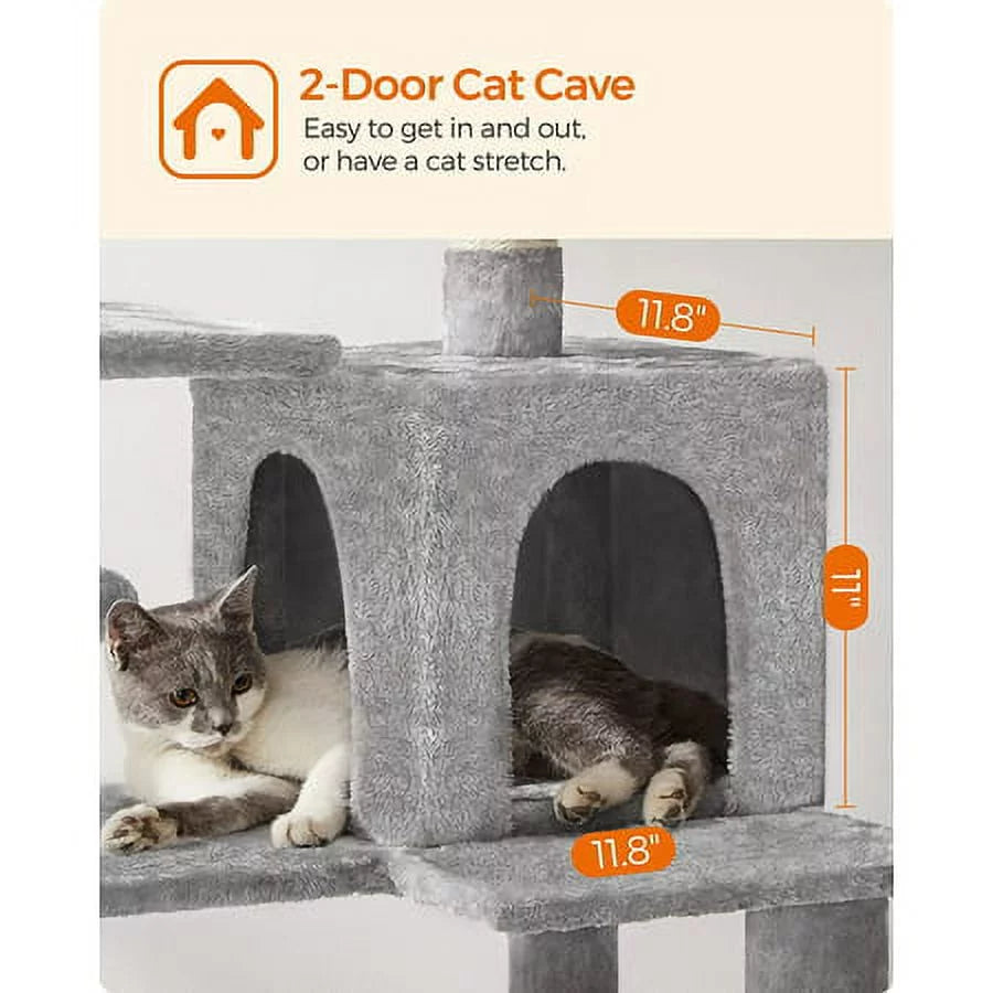 Light Gray Cat Tree with Scratching Posts Hammock B54979