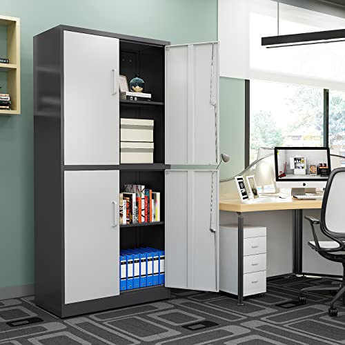 Black 72" Tall Steel Lockable Storage Cabinet with 2 Doors and 5 Adjustable Shelves A64123
