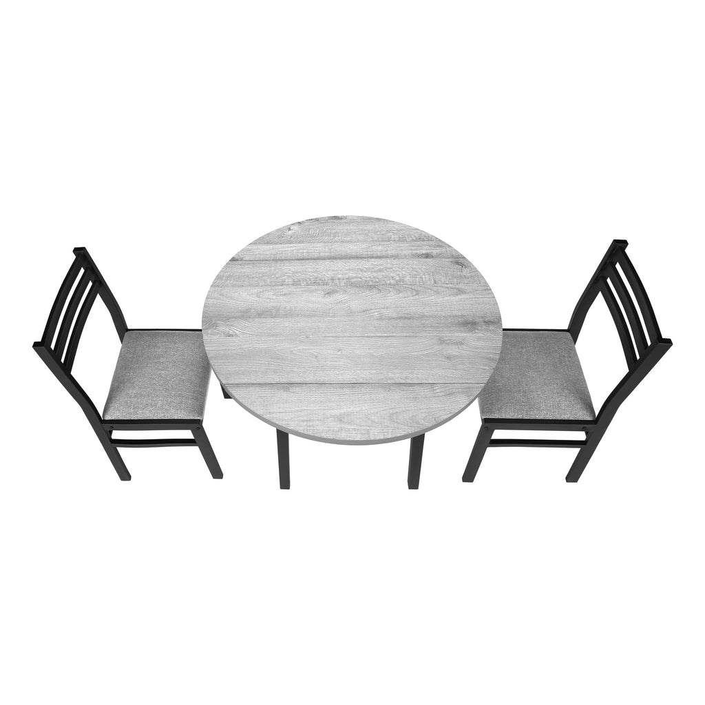 Gray 3pcs Drop Leaf Dining Table Set with Black Metal W49633