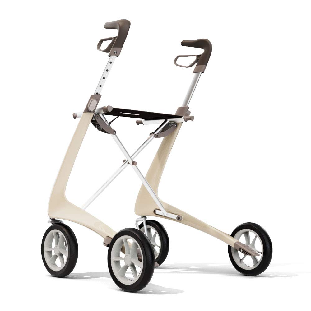 Carbon Ultralight Rollator Walker with Organizer Bag, Regular Track, 16.5" x 24" Seat, Oyster White J7553