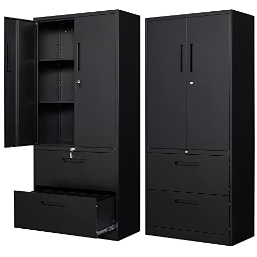 Black Metal 2 Drawer File Cabinet with Lock J1054