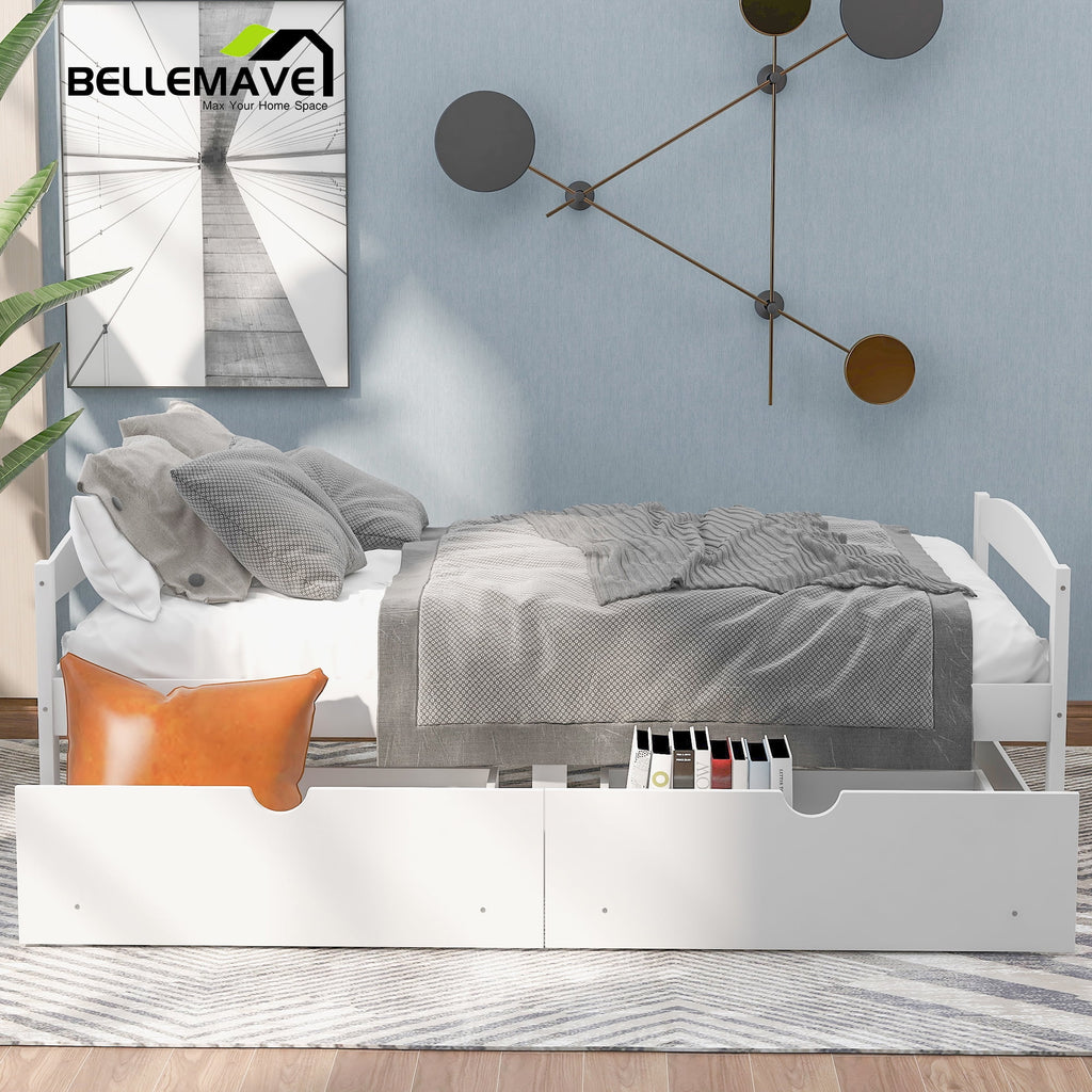 White Twin Size Platform Bed with 2 Drawers N820