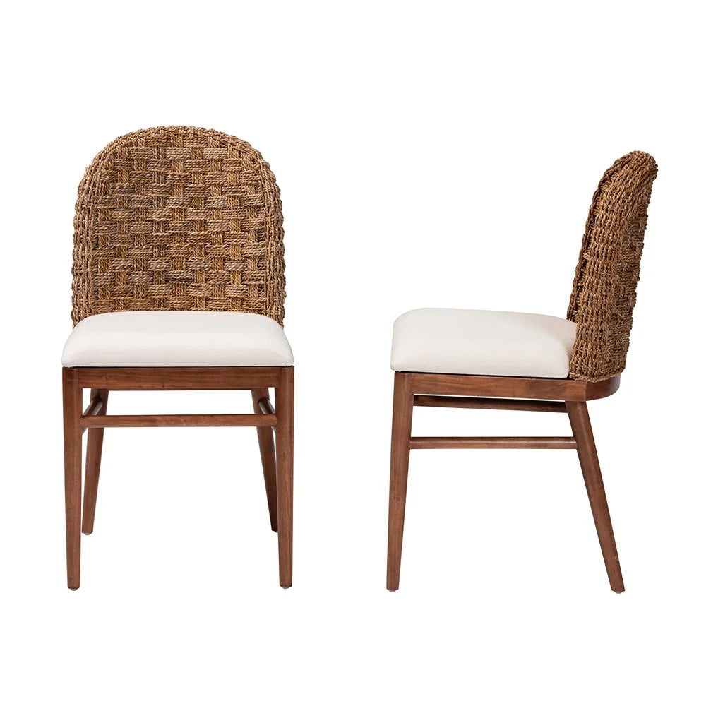 18.9" Acacia Wood & Seagrass Dining Chair in Brown Set of 2 Y16452