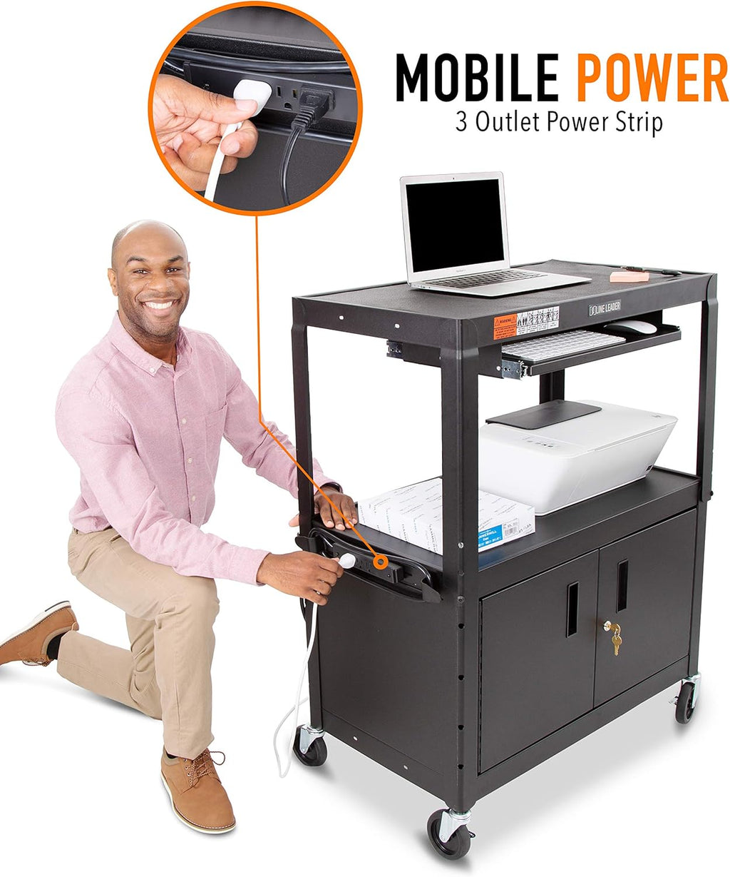 Large AV Cart with Locking Cabinet, Height Adjustable, Black K501938