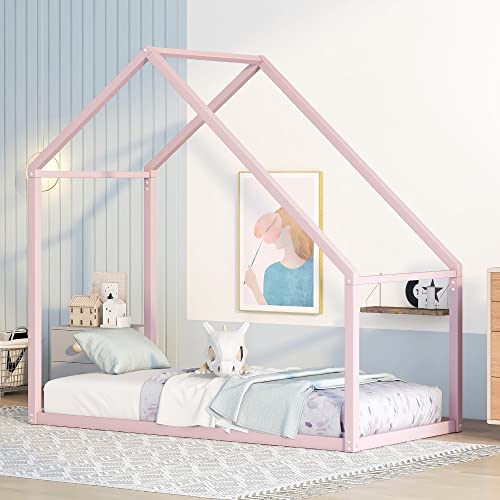 Twin White Metal Platform Bed Frame with Trundle B648