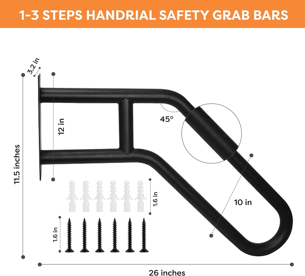 26" Non Slip Metal Handrail for Stairs M998284